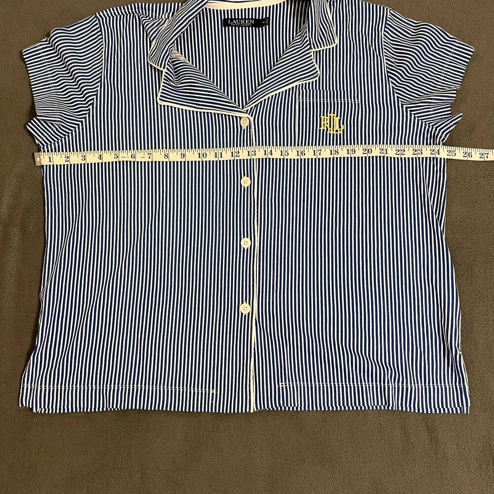 Lauren Ralph Lauren Pajama Set Womens XL Blue White Stripe Cotton Quiet Luxury - Picture 5 of 8